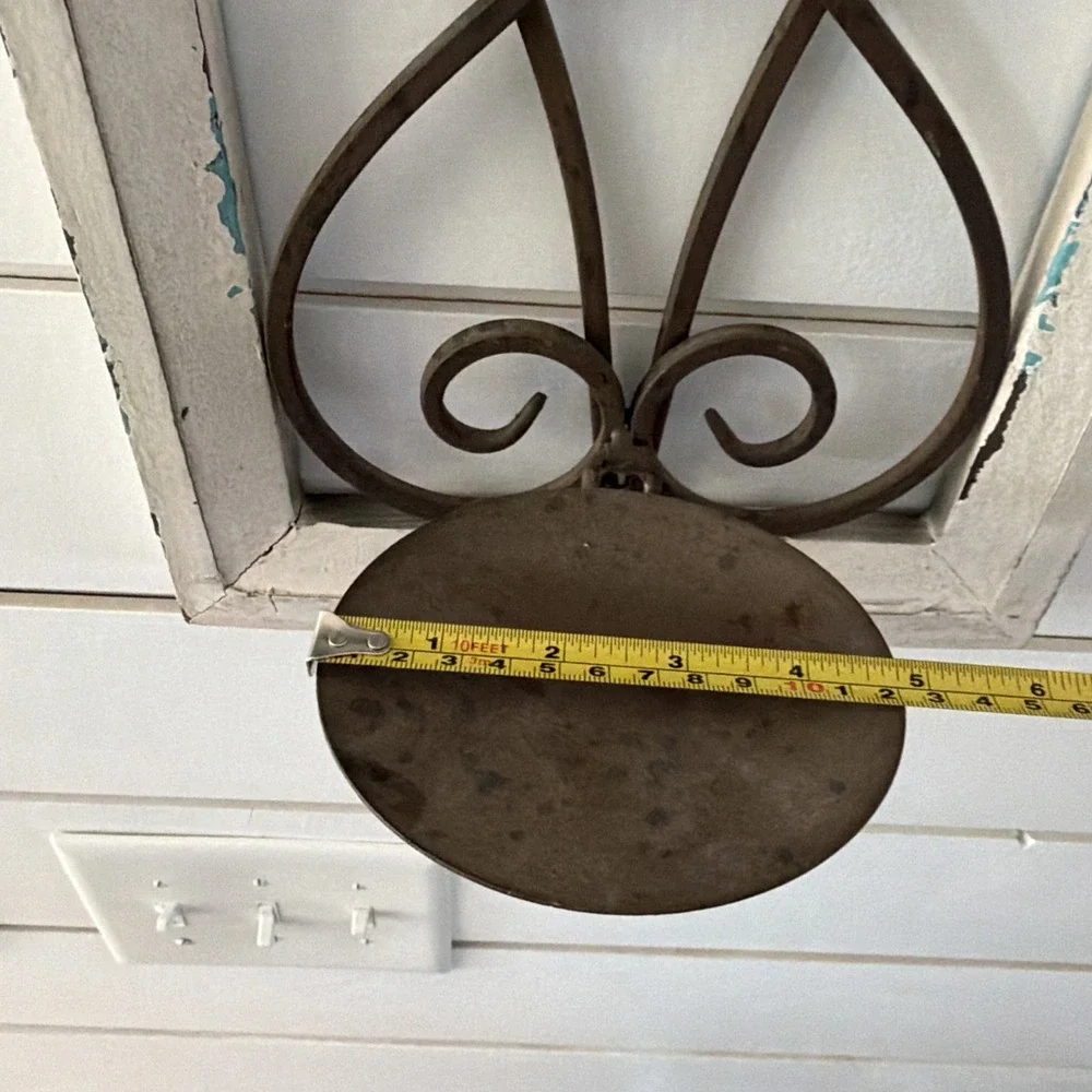 Rustic Farmhouse Wood Frame Wall Decor Metal Scroll Window Candle Or Plant Hold